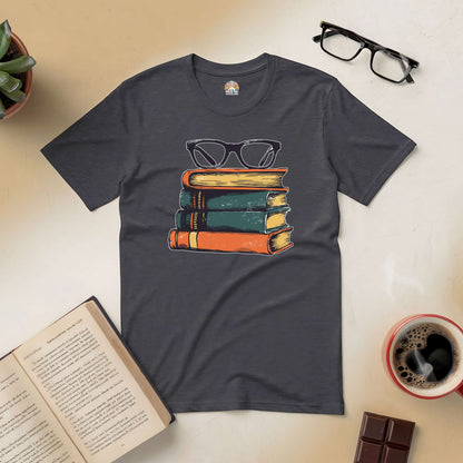 "Seeing Even More Tee with vintage books and glasses design, embodying intellectual style for fashion-forward readers."